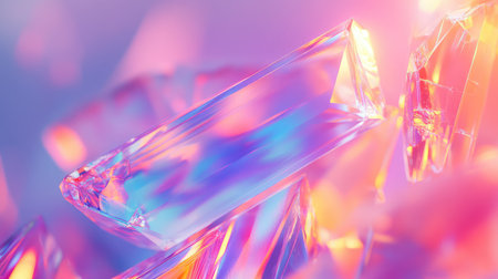 Iridescent crystal facets reflecting vibrant holographic lightの写真素材
