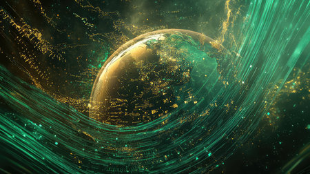 Global data network flowing around a digital earth