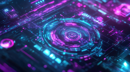 Futuristic digital technology network with data processing