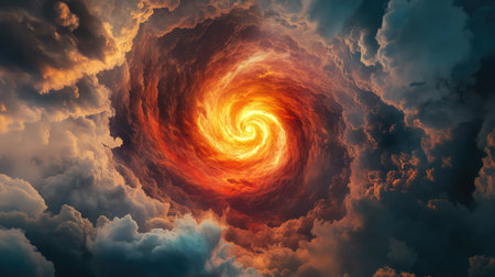 Cosmic vortex forming glowing magical spiral in cloudsの写真素材