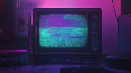 Retro television displaying screen static with vaporwave colors