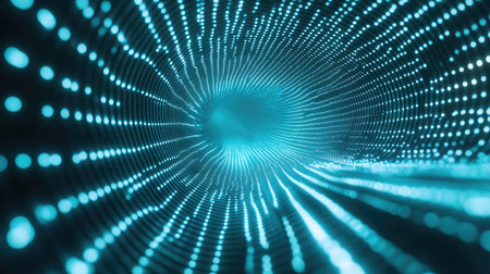 Digital data flowing through abstract light tunnel networkの写真素材