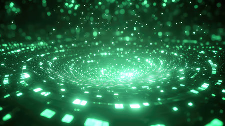 Digital data vortex creating abstract technology backgroundの写真素材