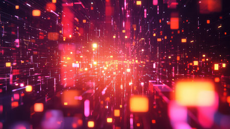 Digital data flowing through abstract network grid