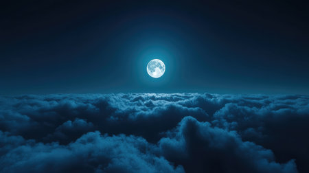 Full moon illuminating clouds, night sky creating dreamlike scene