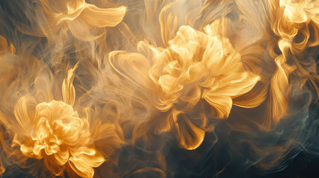 Golden flowing abstract floral forms in dynamic smoke
