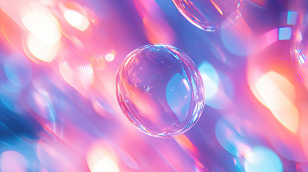 Bubbles floating in vibrant colorful abstract light background
