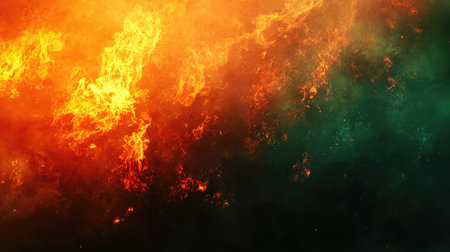 Abstract fire energy blending dark green nebula