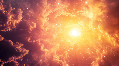 Bright cosmic light source creating celestial cloud formation