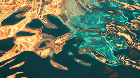 Water surface creating abstract flowing golden green reflections