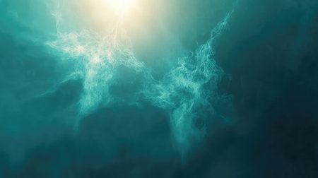 Abstract teal energy light forming ethereal nebula particles
