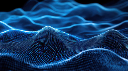 Abstract blue digital wave creating futuristic data network