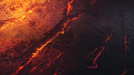 Molten lava streams flowing through dark volcanic rock
