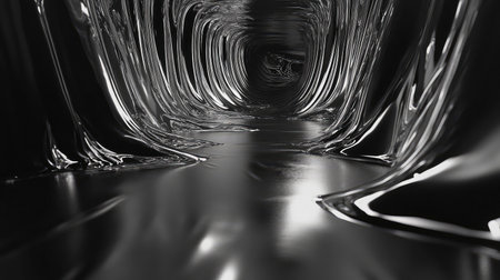 Abstract black liquid tunnel creating futuristic dark pathwayの写真素材