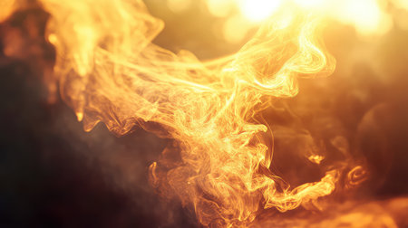 Abstract orange and gold glowing energy flowing smokeの写真素材