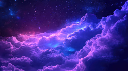 Night sky with colorful clouds and stars glowing
