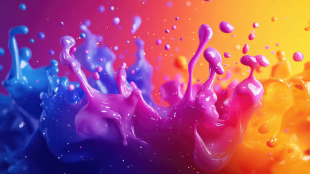 Vibrant liquid paint splashes creating dynamic color explosionの写真素材