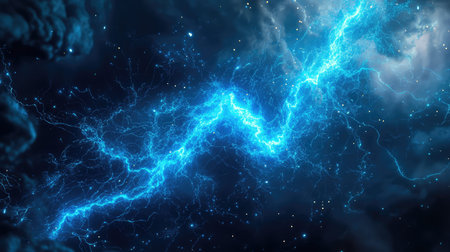 Powerful blue electric lightning bolt sparking energy