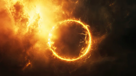 Burning solar circle illuminating dark cosmic energy