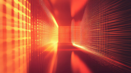 Digital data tunnel forming abstract network light gridの写真素材