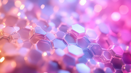 Abstract hexagonal pattern glowing with soft pink light