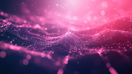 Digital data network connecting glowing pink particles
