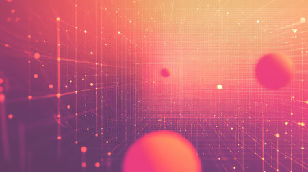 Digital network grid connecting glowing data points