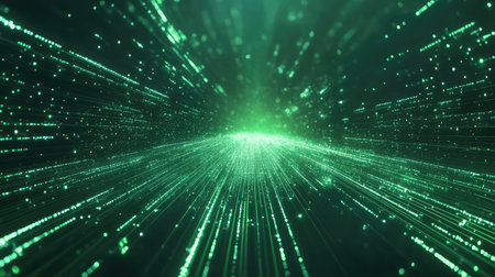 Streaming green data lines forming digital tunnel highway