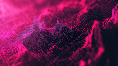 Abstract digital data landscape with vibrant pink glow