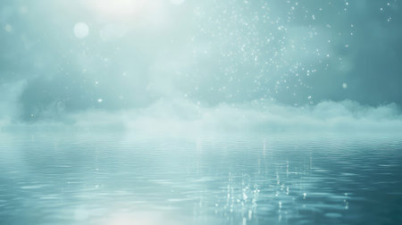 Water surface reflecting magical particles in a fantasy realm