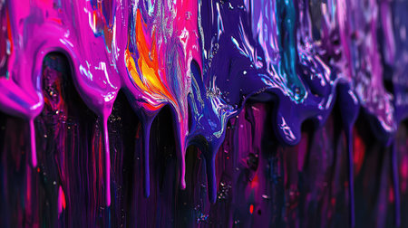 Vibrant colorful paint dripping recreating abstract liquid art