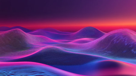 Abstract digital landscape featuring vibrant neon wave patterns
