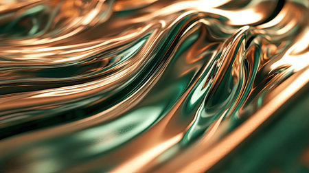 Flowing liquid metallic waves creating reflective abstract backgroundの写真素材