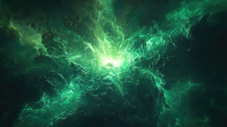 Green vibrant nebula cloud cosmic structure background