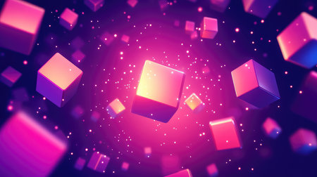 Abstract glowing cubes floating in a vibrant digital space