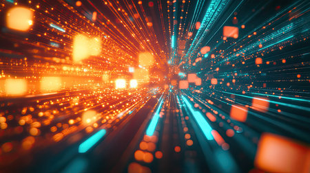 Digital data flowing through abstract cyberspace network