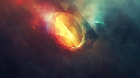 Abstract geometric glowing shape surrounded by smoke texture