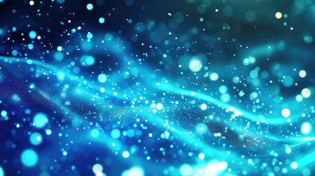 Digital data flowing with bright glowing particles backgroundの写真素材