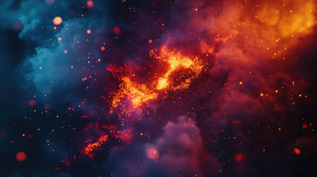 Cosmic energy creating abstract fiery particle nebulas