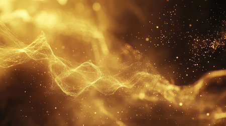 Golden particle stream flowing light effect backgroundの写真素材