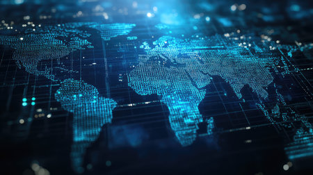 Digital world map showing global network and data connection