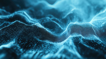 Abstract technology creating glowing particles network wave