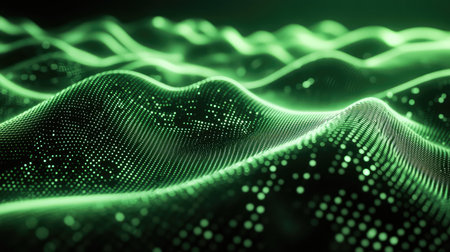 Green digital wave displaying data points abstract background