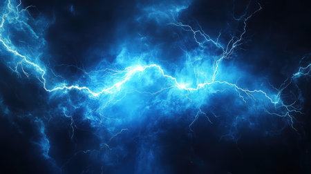 Blue electrical energy discharge creating abstract lightning backgroundの写真素材