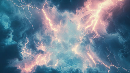 Turbulent storm clouds unleashing powerful electrical lightning