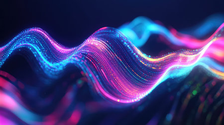Abstract data wave generating glowing digital particlesの写真素材