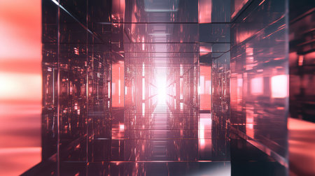 Futuristic glass tunnel creating abstract technology concept