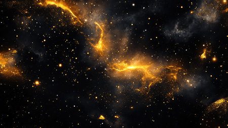Golden glowing particles forming nebula in deep space