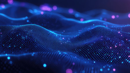 Digital particles forming wave pattern visualizing data flowの写真素材