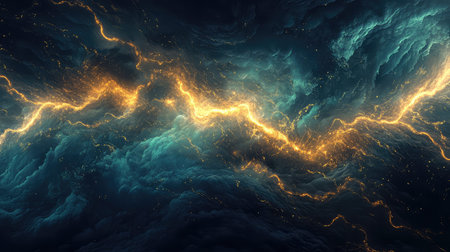 Dynamic golden energy flowing through an abstract cosmic nebula